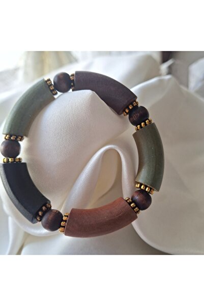 azra takı tasarım Handmade Wooden Colored Elastic Thread Colored Women's Bracelet