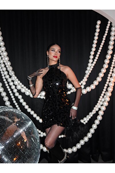 ESRAHELVACI Sequined Halter Neck Mini Dress