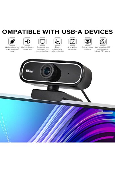 genernic Necomi 1080P Webcam with Noise-Cancelling Microphone, 30fps, Manual Focus