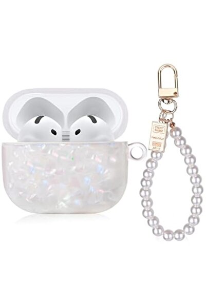 Xess AirPods 4 Case with Pearl Wrist Chain, Bling Marble Hard TPU Cover, Compatible with MagSafe and USB-