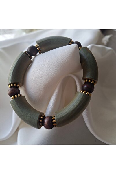 azra takı tasarım Handmade Wooden Khaki Elastic Colored Women's Bracelet