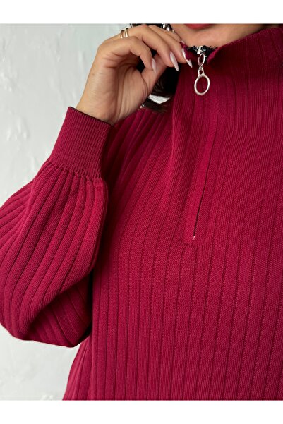 BEJNA Women's Zippered Collar Maxi Dress Pants Two-Piece Knitwear Set