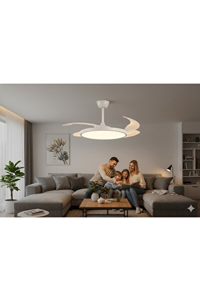 SeckinStore Castor Uzaktan Kumandalı 95W 3 Renk Işıklı Gizli Kanatlı Modern Led Tavan Vantilatörü ve Avize Seti