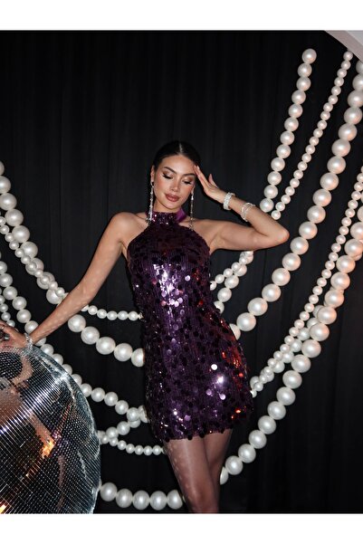 ESRAHELVACI Sequined Halter Neck Mini Dress