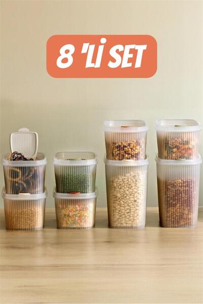 Bayev 8 Pieces Practical Lid Storage Container Set - 2 Sizes Food Legume Storage Container Set