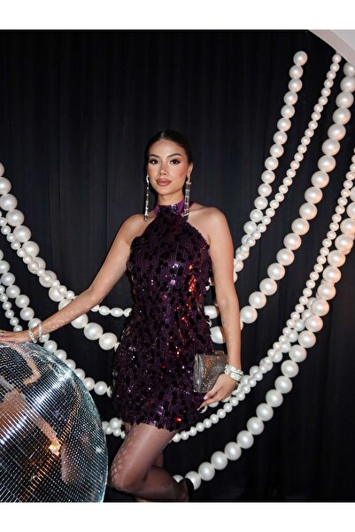 ESRAHELVACI Sequined Halter Neck Mini Dress