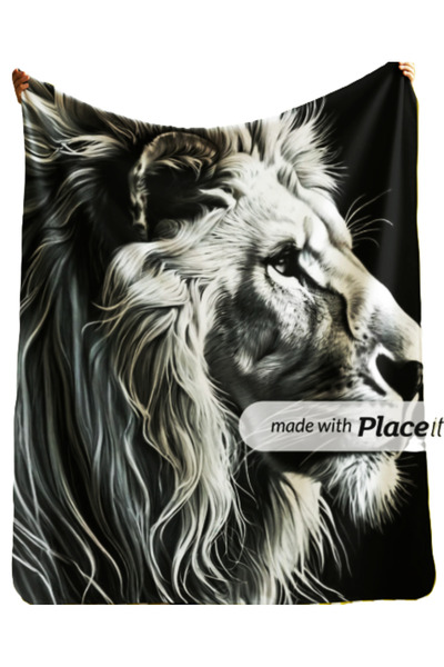 Elmas Dizayn 150X220 cm Luxury Organic Cotton Fleece Sofa Bed Tv Cover Blanket Gold Lion