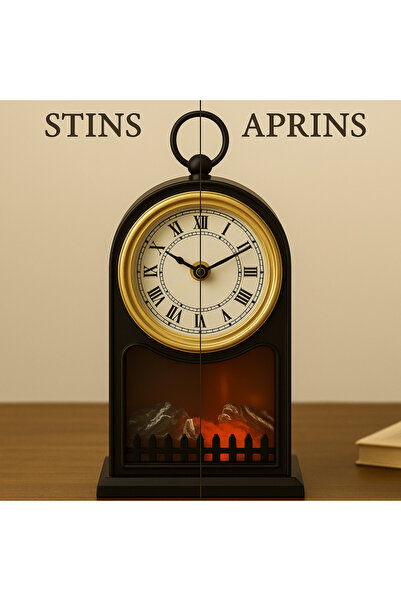 OEM Decorative Fireplace with LED Lighting and Clock, Flame Effect, Mains or Batteries, 14.7x11.7x25 cm