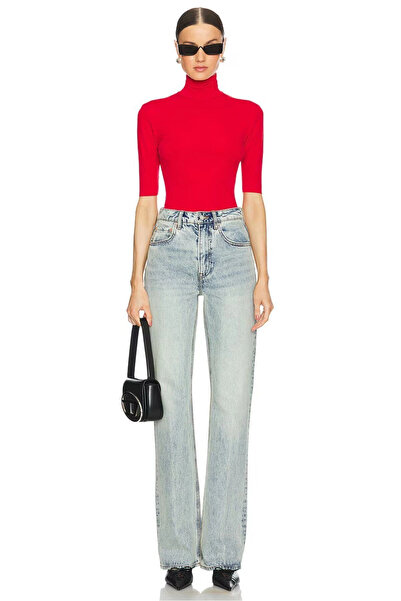 MetuCA Women's Red Turtleneck Short Sleeve Thong Cut Snap Sandy Bodysuit