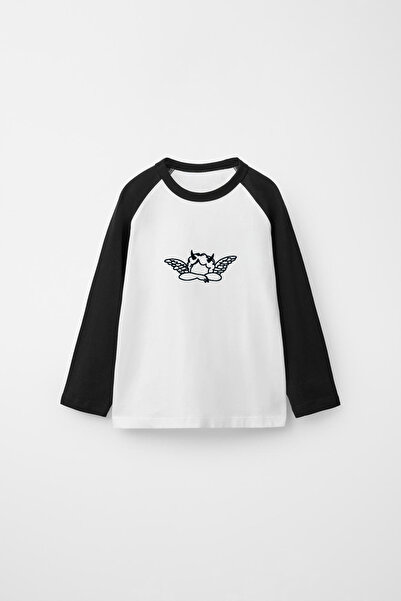 Freak Tshirt Reglan Sleeve Long Sleeve Printed White Black T-Shirt