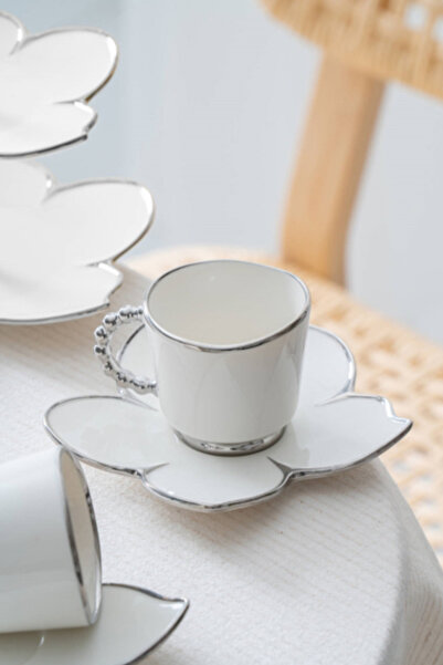 ACAR Joyce Silver 2-Person Coffee Cup Set with Stand - 90 ml