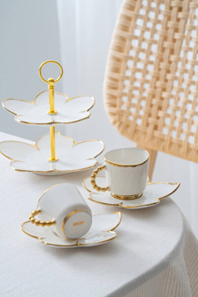 ACAR Joyce Gold 2-Person Coffee Cup Set with Stand - 90 ml