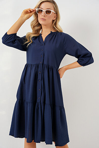 Modamorfo Women's Button Short Sleeve Dress 2559 - Navy Blue
