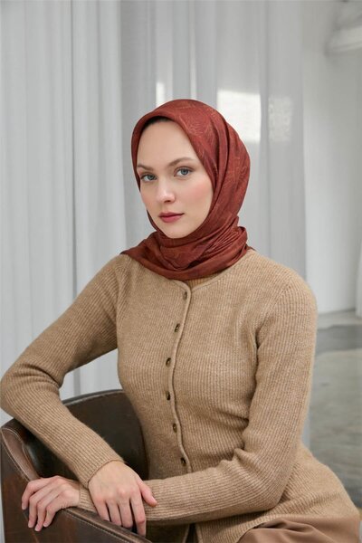 Silk Home Cotton Polyester Soft Scarf Red Leaf Pattern 90*90