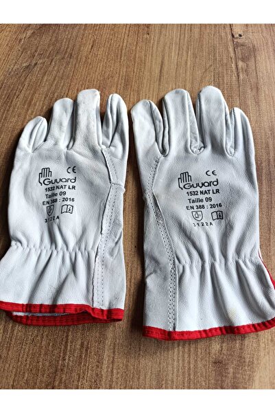 SAĞLAMYAPI Guyard 1532/Nat Lr White Leather Abrasion, Cut, Tear Resistant Gloves, Size 9
