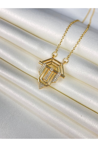 Furtek Aksesuar Women's Knight Gold Steel Necklace Serenay Sarıkaya Necklace with Zircon Stone Trend