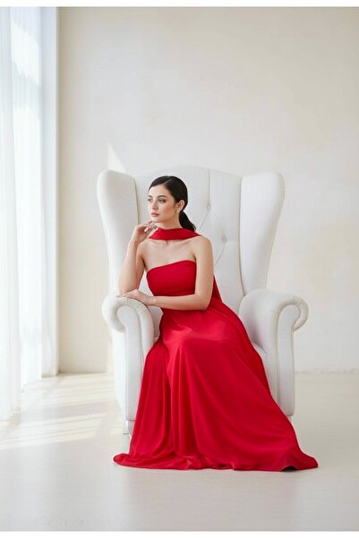 ENDAMIM Wedding Engagement Evening Dress Outerwear Dress Strapless Shawl Detail, Flared Chiffon Wedding Dress