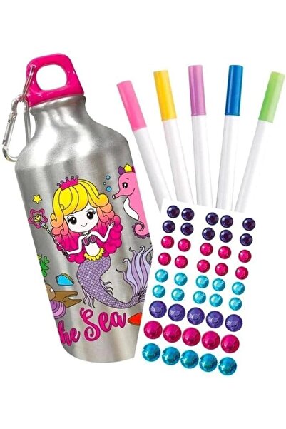 UKR DIY Mermaid Water Bottle Steel Eco Leakproof with 45 Stickers & 5 Markers (Mermaid)