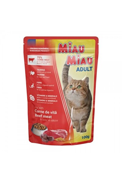 MIAU MIAU Set of 24 pouches, Wet Cat Food with Beef, 24x100g