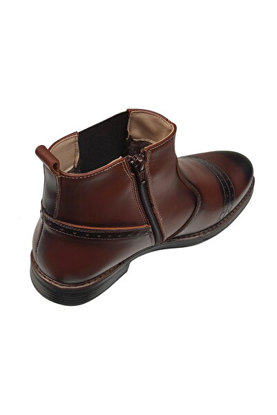 ROM Men's brown leather boots with elastic and zipper (sizes 39-44)