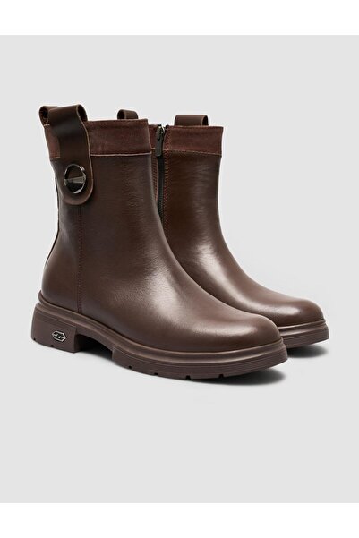 Cabani 100% Genuine Leather Brown Embroidered Women's Casual Boots