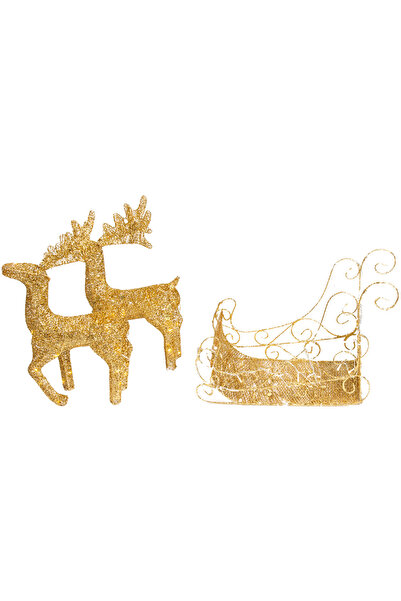 Herdekora Christmas Decoration, Metal Couple Deer and Sled, Gold - Illuminated, 50X55 cm