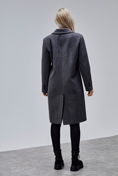 Bolivente Rosalia Anthracite Regular Fit Double-Breasted Cashmere Coat