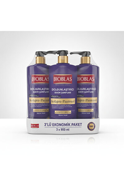 Bioblas 3 X 900 ml Collagen+Panthenol & Herbal B19 Anti-Hair Loss Volumizing Shampoo