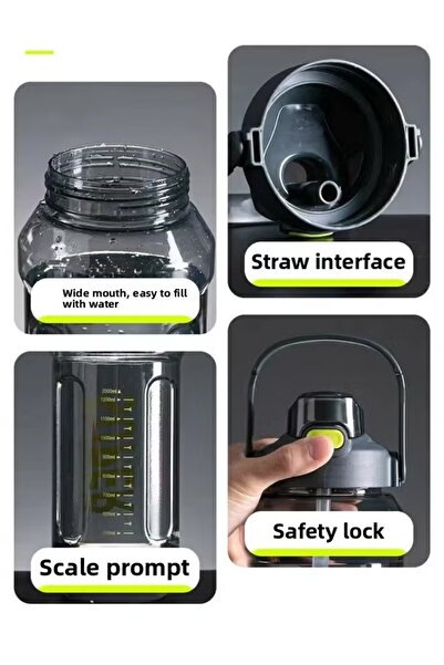 Generic 2000ml Sports Water Bottle Fitness Gym Bottle & Hydration Jug with Time Markings, BPA-Free