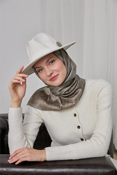 Silk Home Shiny Sparkle Scarf Green Beige Ethnic Pattern 90*90