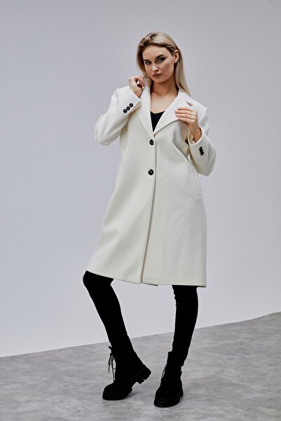 Bolivente Rosalia Ecru Regular Fit Double-Breasted Cashmere Coat