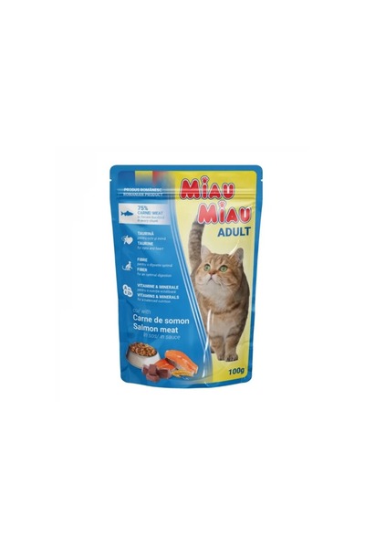 MIAU MIAU Set de 24 de pliculețe, hrană umedă pentru pisici cu somon
