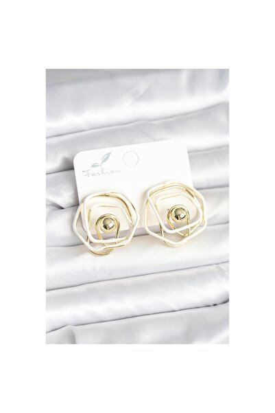 Clariss Brass Gold Color White Enamel Geometric Rose Model Women's Earrings -...