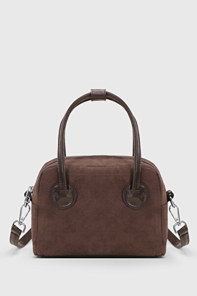 Housebags Kahverengi Süet Mini El ve Omuz Çantası - Fermuarlı, Ayarlanabilir Askılı