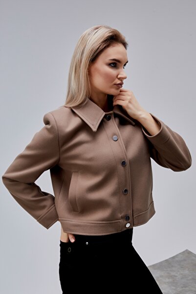 Bolivente Amelie Mink Regular Cashmere Jacket with Snap Closure