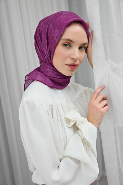 Silk Home Cotton Polyester Soft Scarf Cobalt Leaf Pattern 90*90