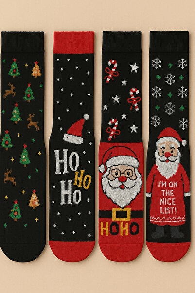KRAL SOCKS Unisex 4 Pairs Christmas Socks Cotton Long Socks