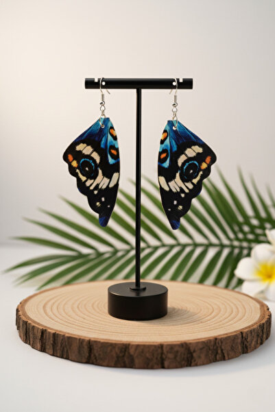 shop Gotik Kelebek Kanadı Küpe Bohem Mavi Siyah Takı Festival Aksesuarı