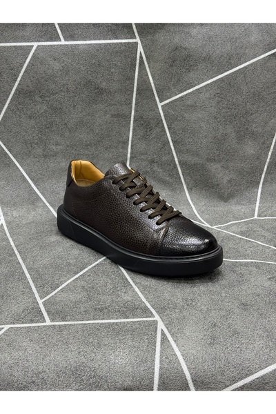 NYZ Brown Genuine Leather Lace-Up Sneaker Shoes