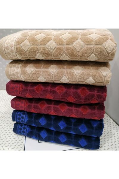 Özdilek 6 komada Decora ručnika za ruke i lice 50x90 cm, bordo crveno-bež-mor...