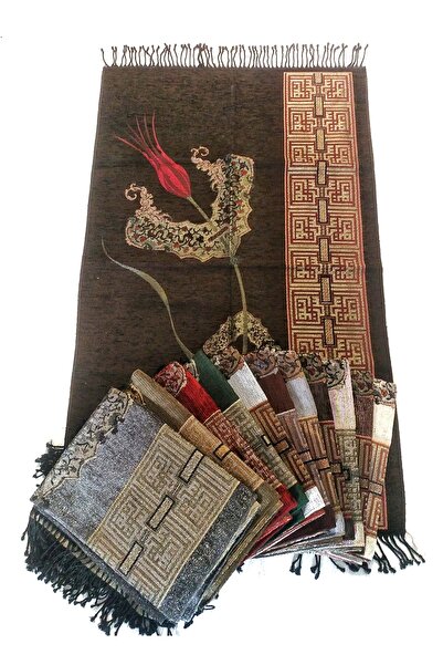 Reis 3 Adet Örgü Saçak Lüks Ebruli Şönil Kadife Seccade