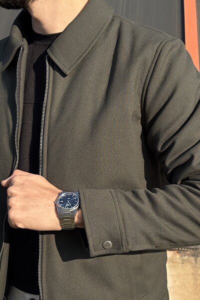 inpool Men'S, Slim-Fit, Shirt Collar, Metal Double Zipper, Old Money Culture, Semi-Coat, Jacket 650