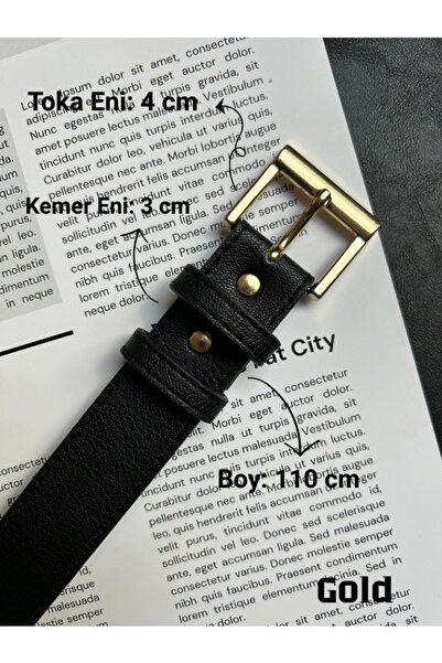 LİA KEMER 7-Piece Lyric Square Patterned Women's Gold Buckle Belt Jacket Belt Dress Belt Trouser Belt