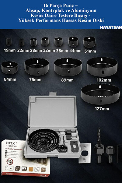 TITEX 16 Parça Punç – Ahşap, Kontrplak ve Alüminyum Kesici Daire Testere Bıça...