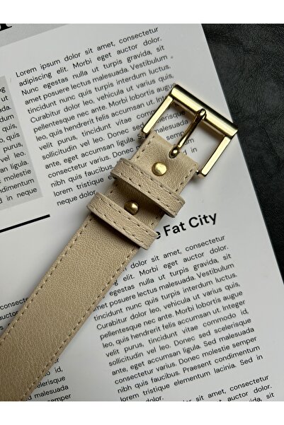 LİA KEMER 2-Pack Lyric Square Patterned Women's Gold Buckle Belt Jacket Belt Dress Belt Trouser Belt