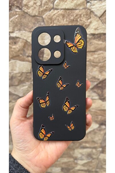 Vip Case Infinix Note 30 Compatible Orange Butterfly Patterned Silicone Shock-Absorbing Classic Protected Rubber Case 277