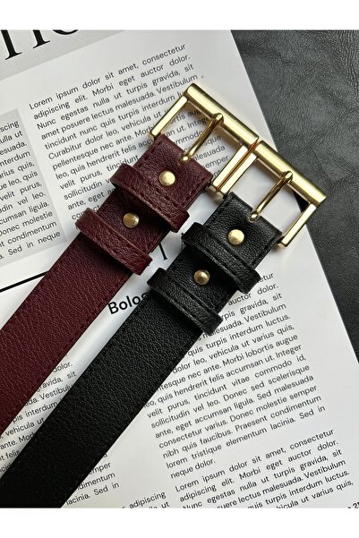 LİA KEMER 2-Pack Lyric Square Patterned Women's Gold Buckle Belt Jacket Belt Dress Belt Trouser Belt