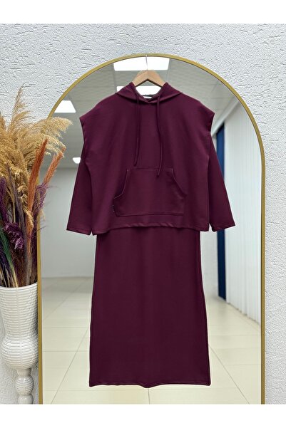 BENAHOLL Adelene Sweater Hooded Two-Piece Dress-Mf1771 Plum