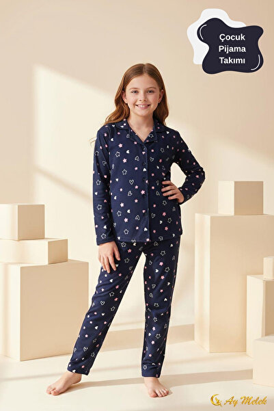 AYMELEK Girls' Pajamas Cotton Patterned Long Sleeve Bottom Top Pajama Set