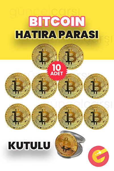 ShopMonkey 10 Adet Kutulu Bitcoin Obje Koleksiyon, BTC Altın Rengi Sikke, Kol...